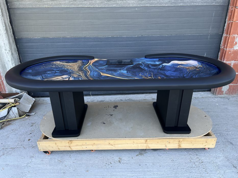Masa poker art deco paint cu LED si intrare dealer CustomTables.eu