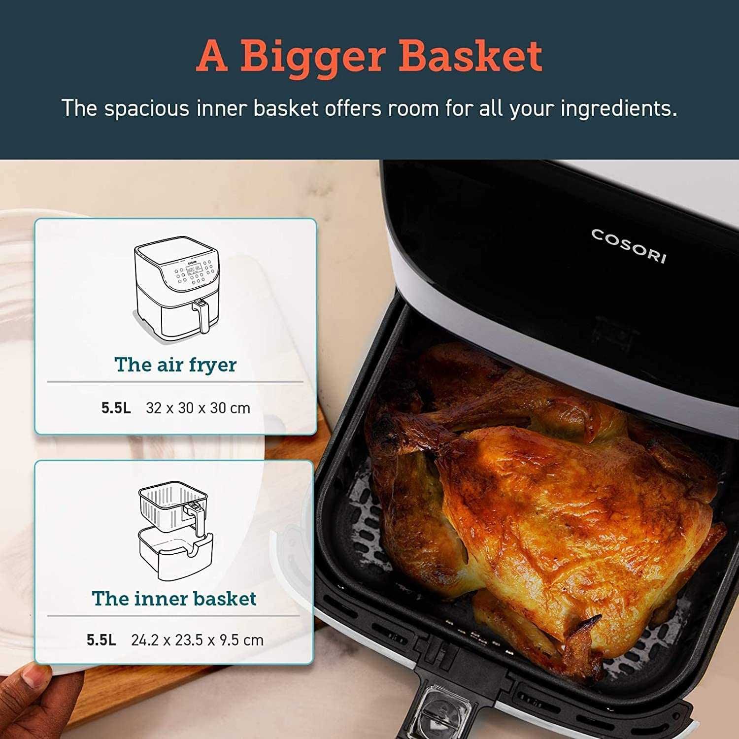 Фритюрник с горещ въздух Cosori Premium Smart Air Fryer, 5.5L Бял