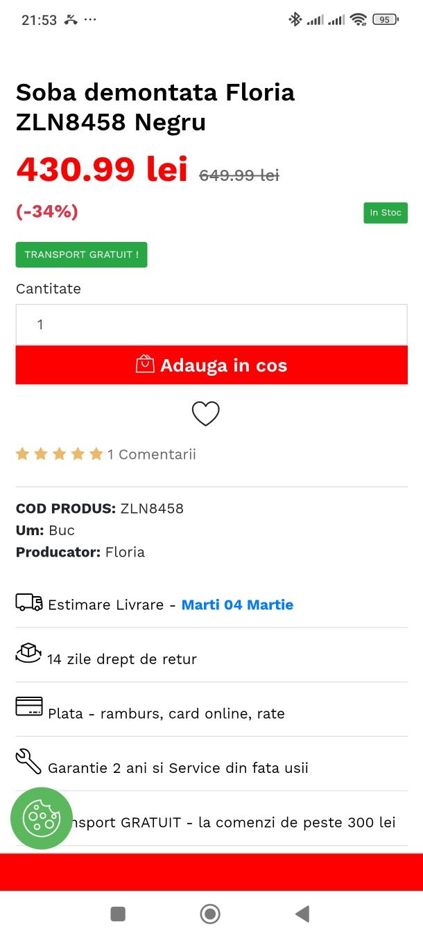 Soba Floria  negru demontabilă
