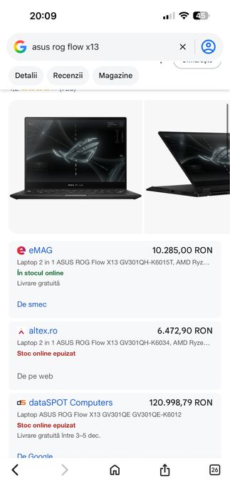 ASUS ROG Flow X13 2 în 1, Ryzen 7 6800HS, 16GB, RTX 3050, 512GB