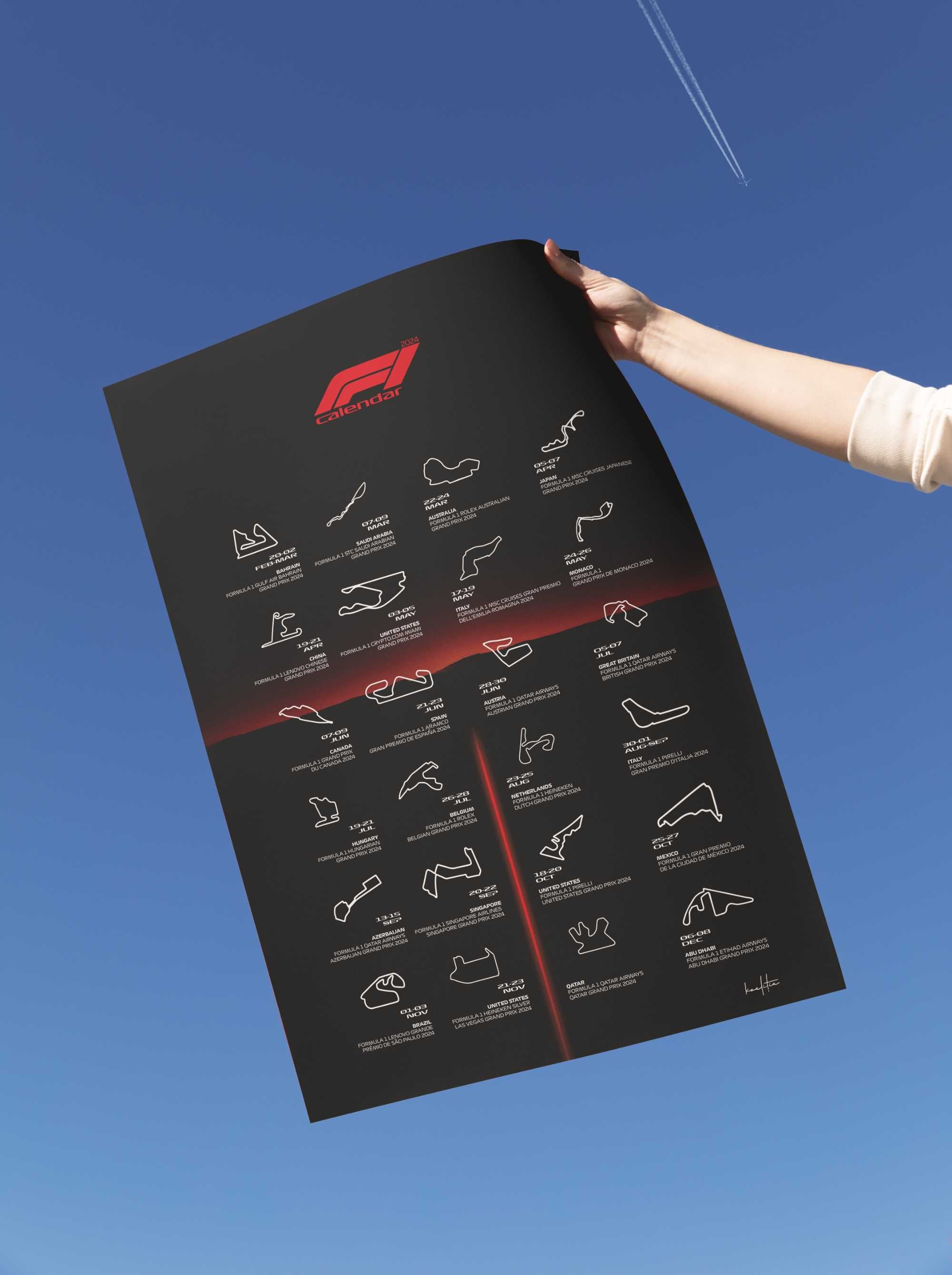 Calendar/Poster Formula 1 2024, circuite si datele. Cadou pentru fani.