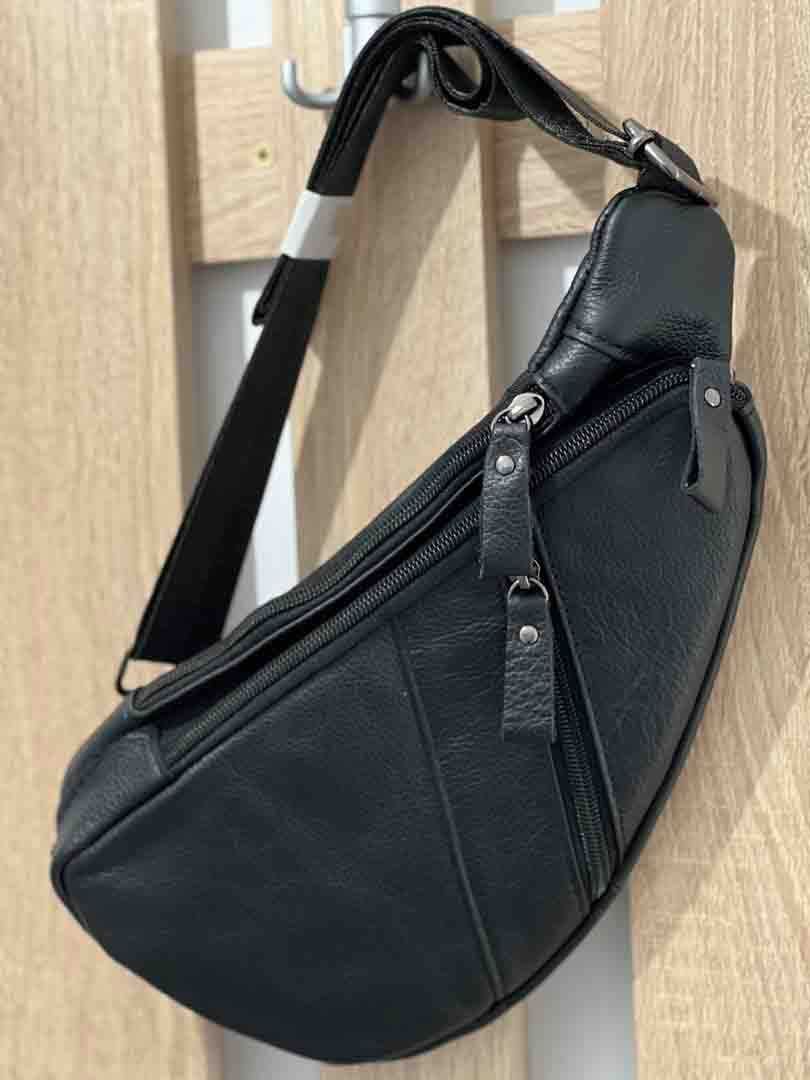 Borseta diagonala Barbati (crossbody) Slim: Piele Naturala Negru- Maro