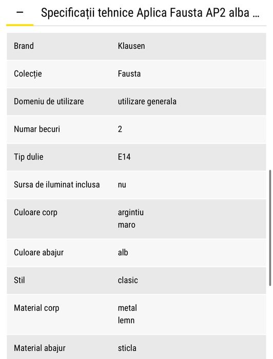 Aplica Fausta AP2 alba mata, E14