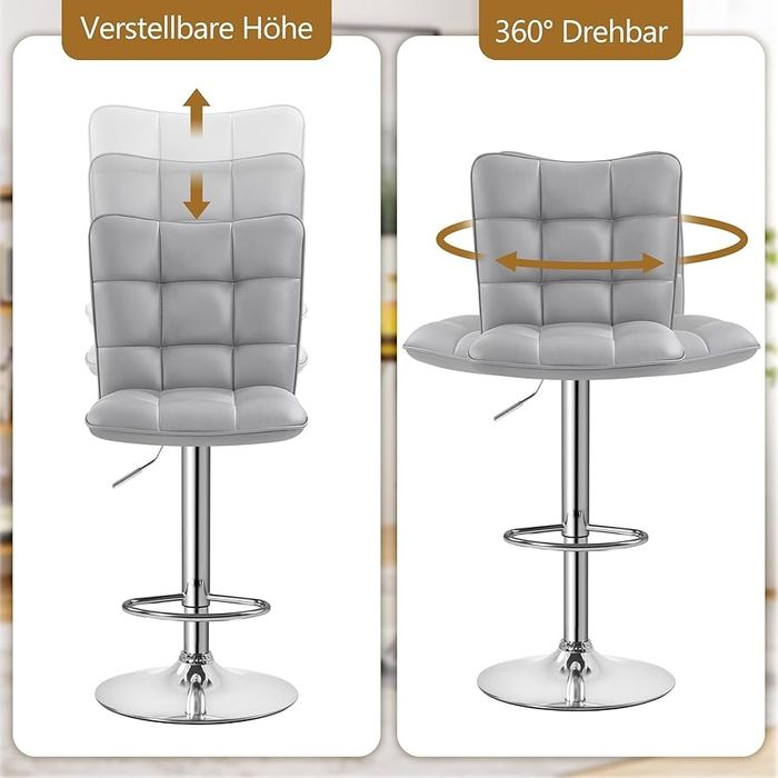 ПромоЦена!Луксозен кожен бар стол с регулируема височина и газов аморт