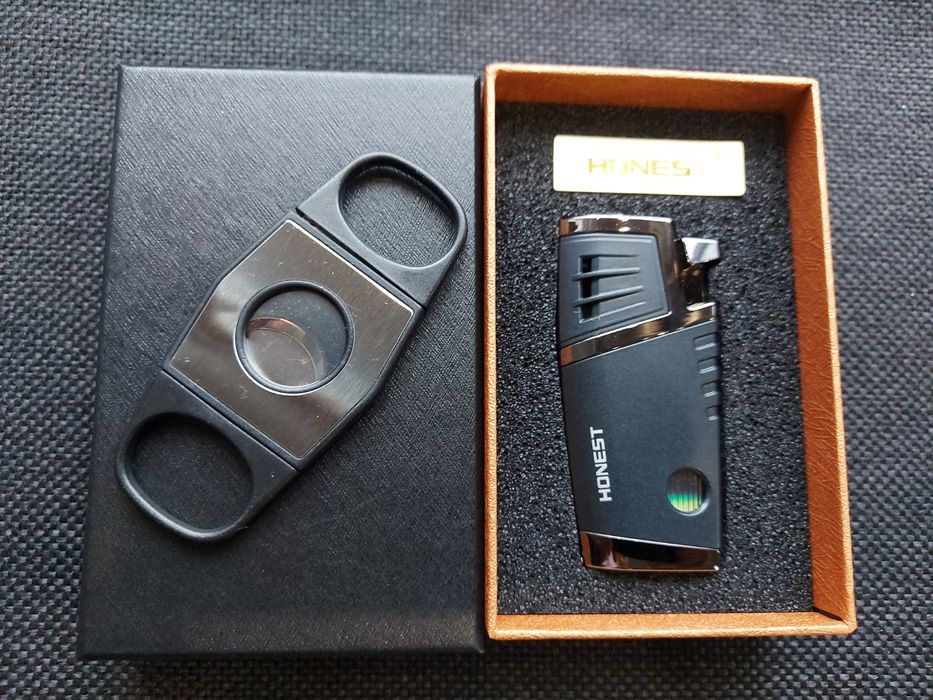 Луксозна запалка за пури HONEST с подарък резачка,3 цвята ПРОМО ЦЕНА