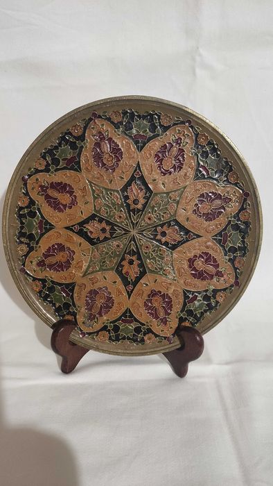 Красива стенна чиния цветна византийска мозайка от масивен месинг