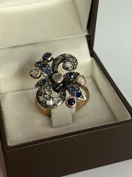 Inel antic aur 18kt.cu diamante si safire