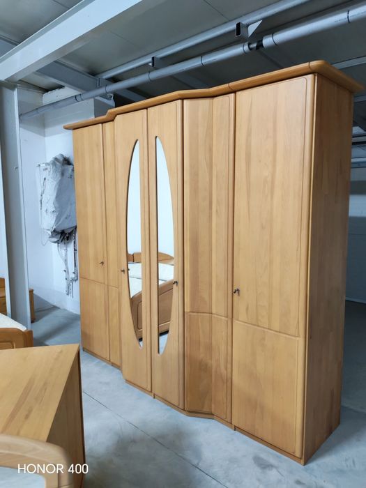 Set Dormitor Complet -Lemn Masiv -Pat Dulap Comoda Noptiere Oglinda