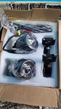 Proiectoare moto LED + kit montaj + siguranta + releu