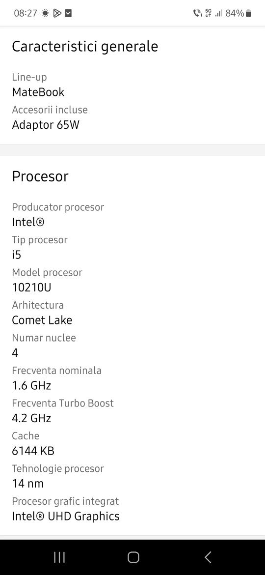 Laptop Huawei D15 intel core I5 - 10210U pana la 4.2Ghz full hd 8gb