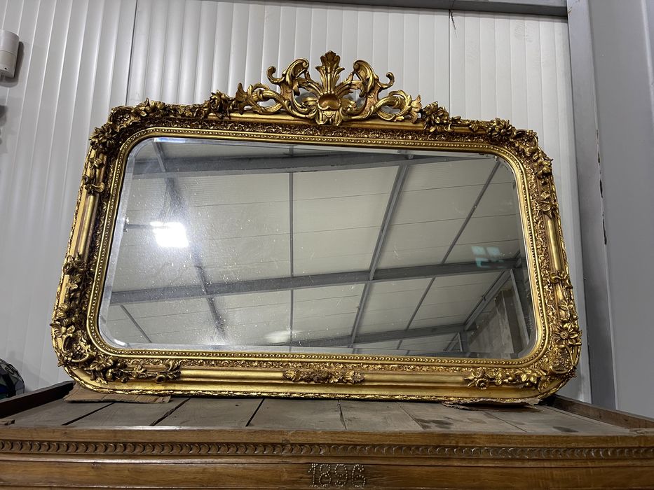 Oglinda cu sticla fazetata și rama din lemn, stil Empire