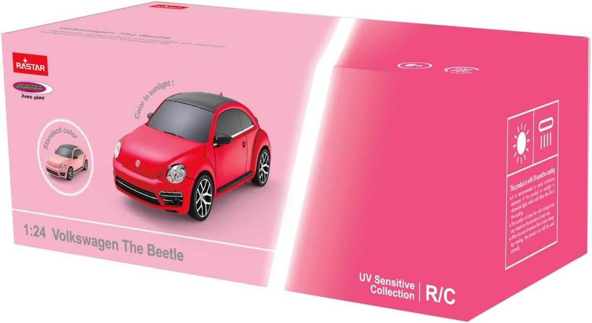 Розова кола с дистанционно Бийтъл VW Beetle 1:24 с промяна на цвета
