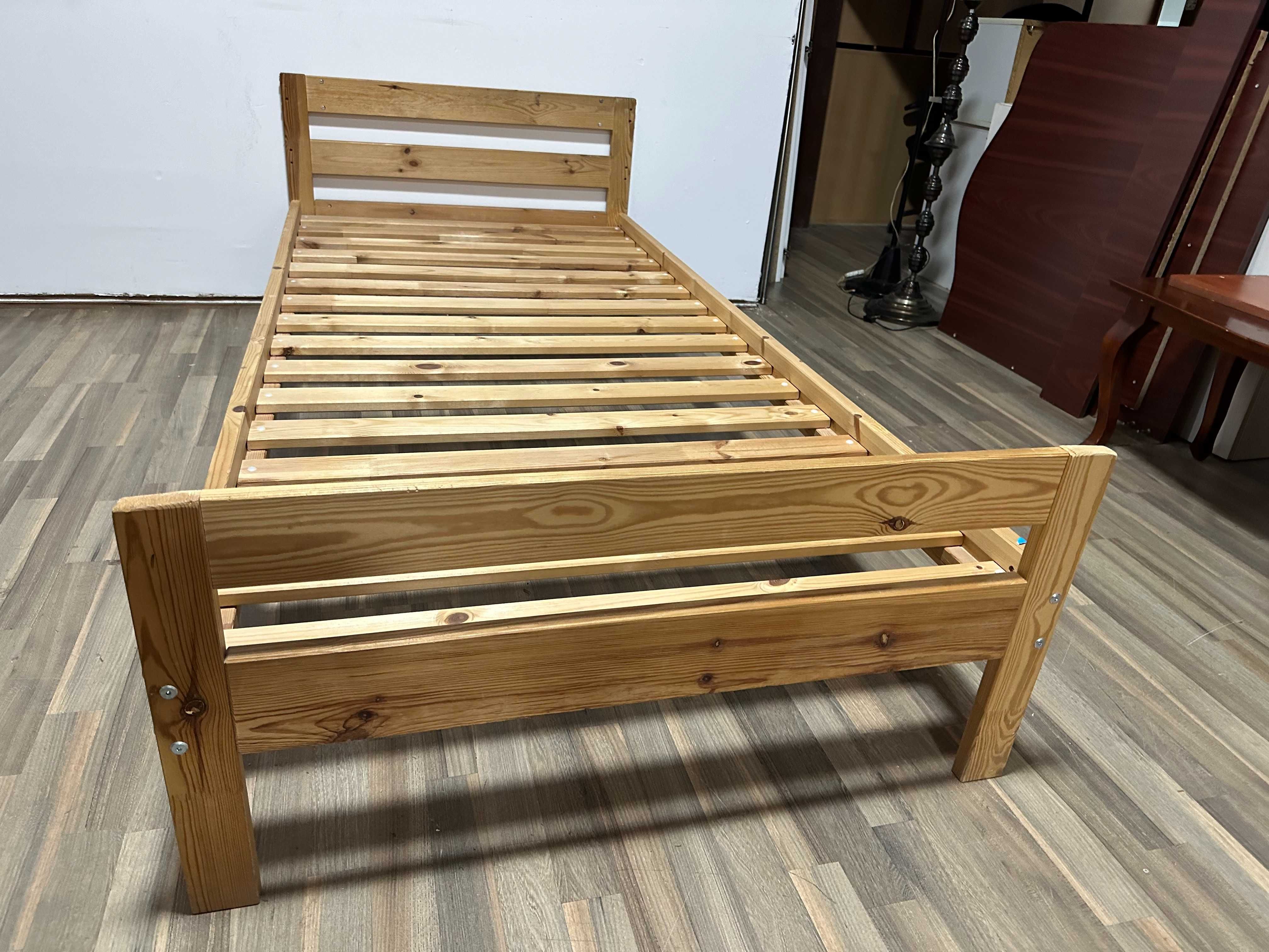 Pat Single din lemn masiv; Cadru de pat pentru Saltea 200x90 cm