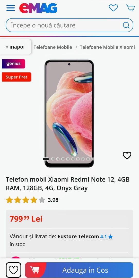 XIAOMI Redmi Note 12 Onyx Gray 6/128 GB ca nou !