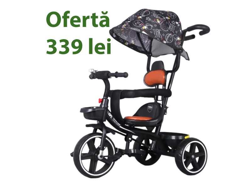 Tricicleta cu maner parental si copertina, Pentru copii 2-6 ani, Negru