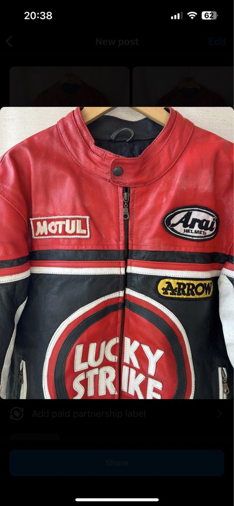 lucky strike 90s real leather racing biker jacket 80s