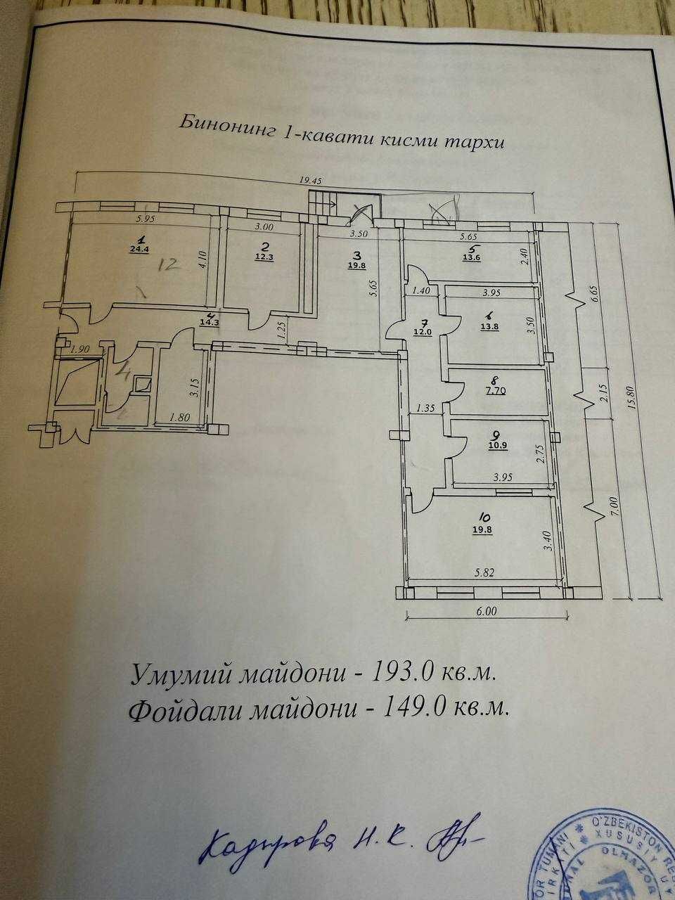 Бунедкор м-ро Халклар дустлиги,кафе Мандарин ул.Ислом Каримов 193 кв.м