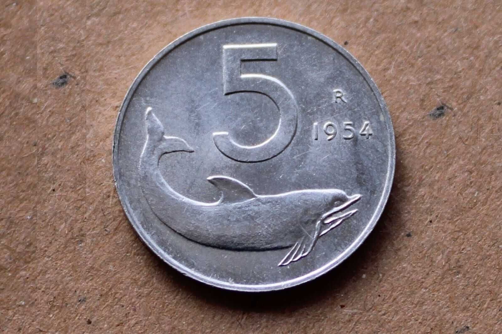 Vand 5 lire cu delfinu piesa rara 1954