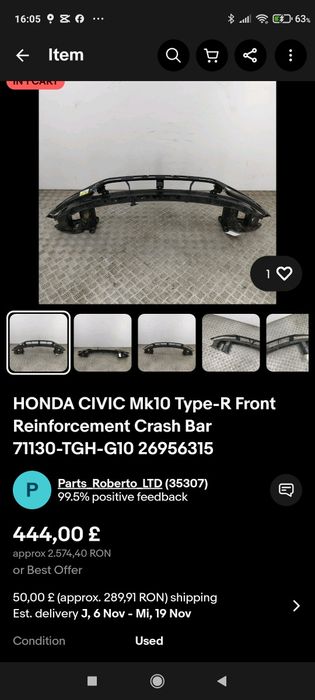 Honda civic x .Bara frontala ( metal )   T1130-TGH-G10