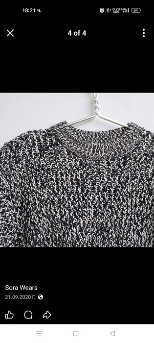 Дамски пуловер H&M, меланж черно бял, размер М, овърсайз