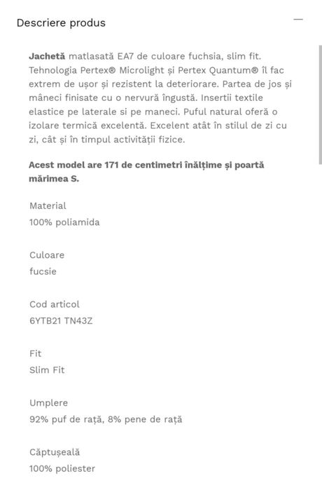 Jacheta dama EA7 Emporio Armani M