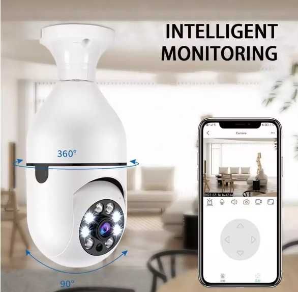 Camera de Supraveghere IP 360° WI-FI, tip Bec, HD, cu Aplicatie