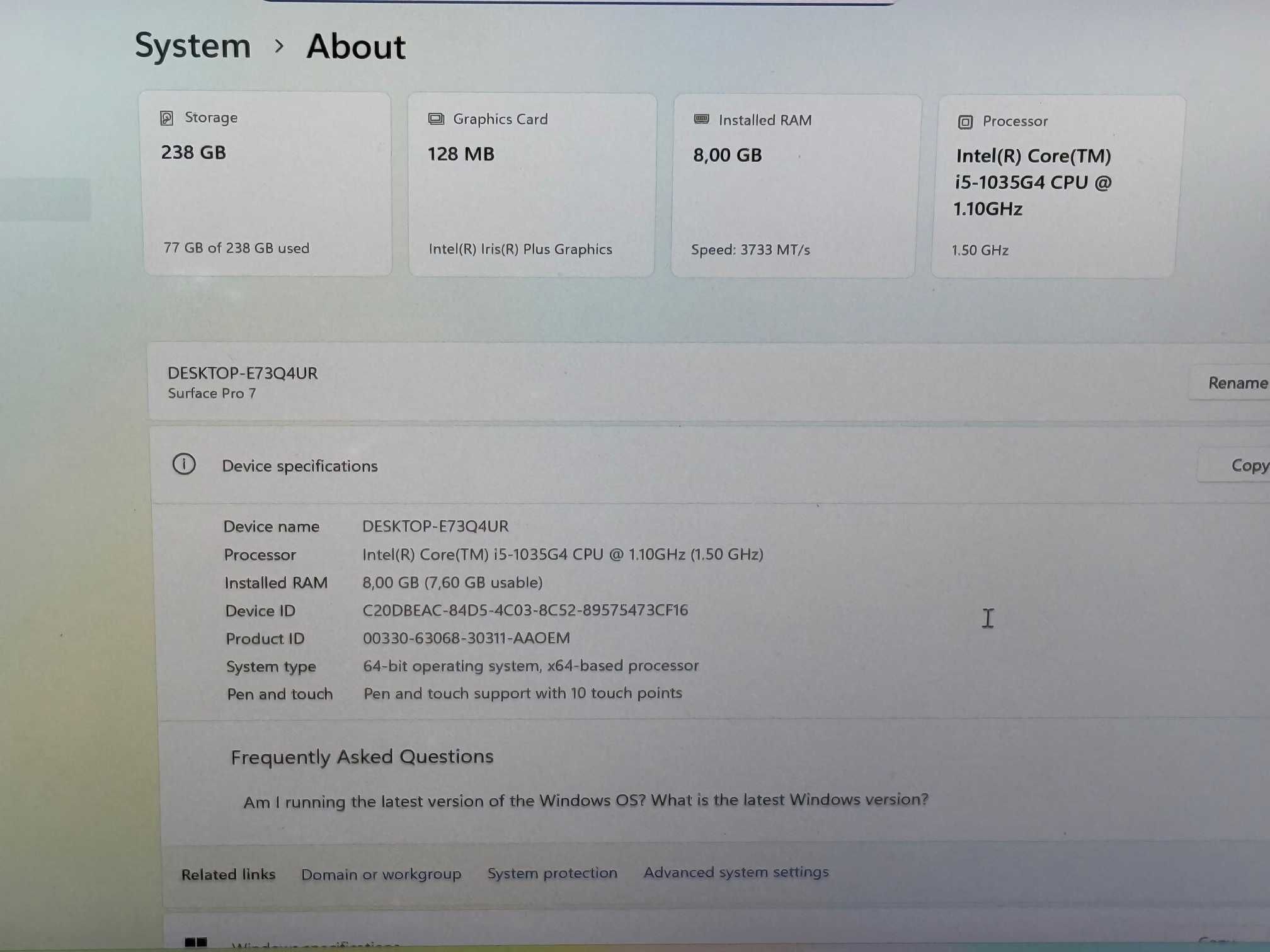 Microsoft Surface Pro 7 i5 10gen/8RAM/256SSD