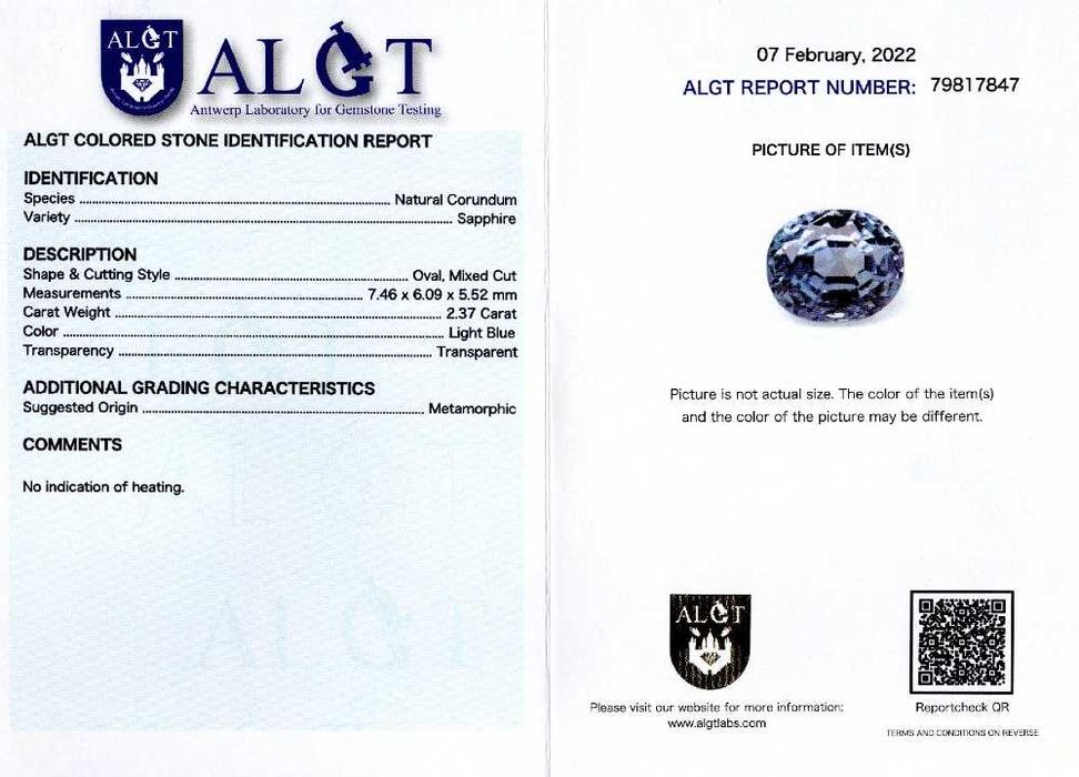 Safire 1,77 ct-2,37 ct,ALGT-cod 8923, 8924