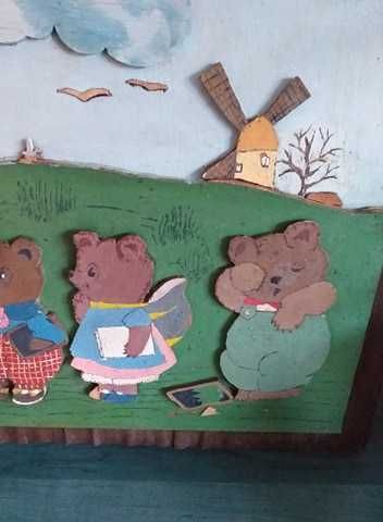Tablou vechi traforaj „Ursuleti la scoala”