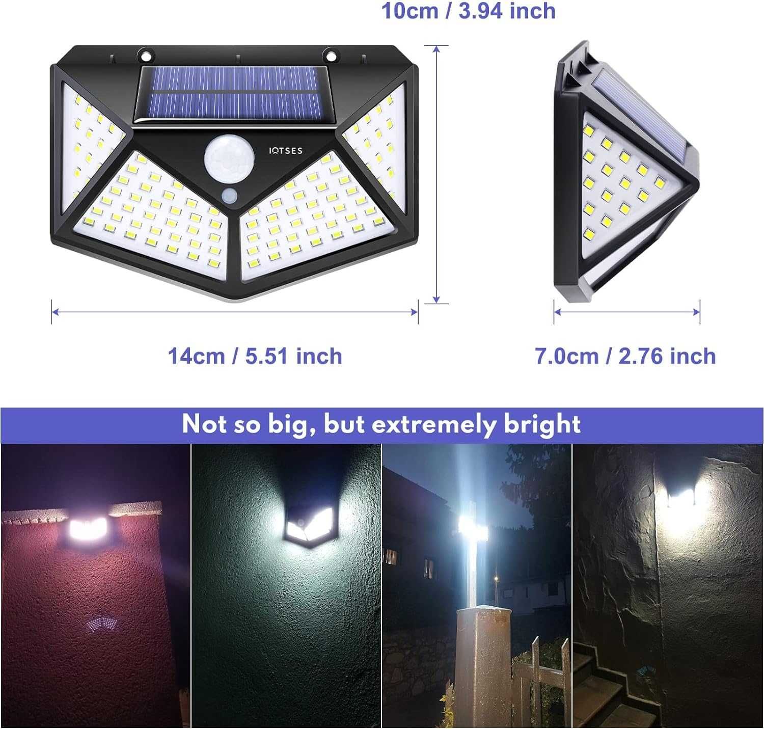 IOTSES Соларни светлини за открито,100 LED,сензор за движение