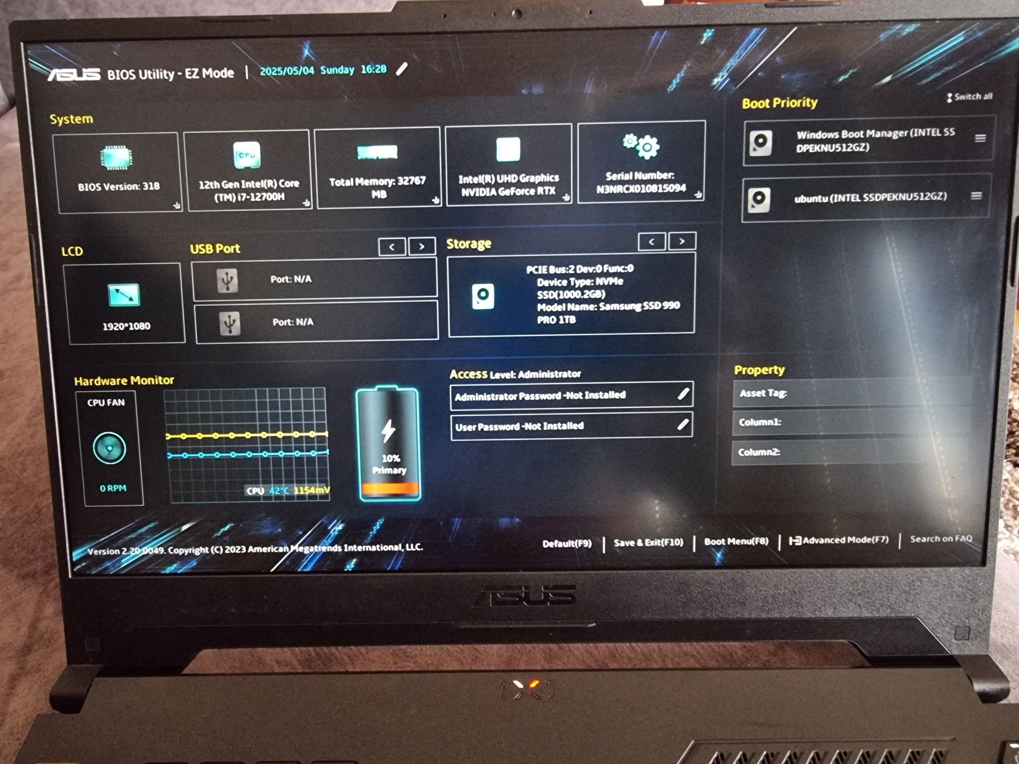 ASUS TUF F15 FX507ZM - i7-12700H 144Hz RTX3060 32GB 5600mhz RAM 1,5TB