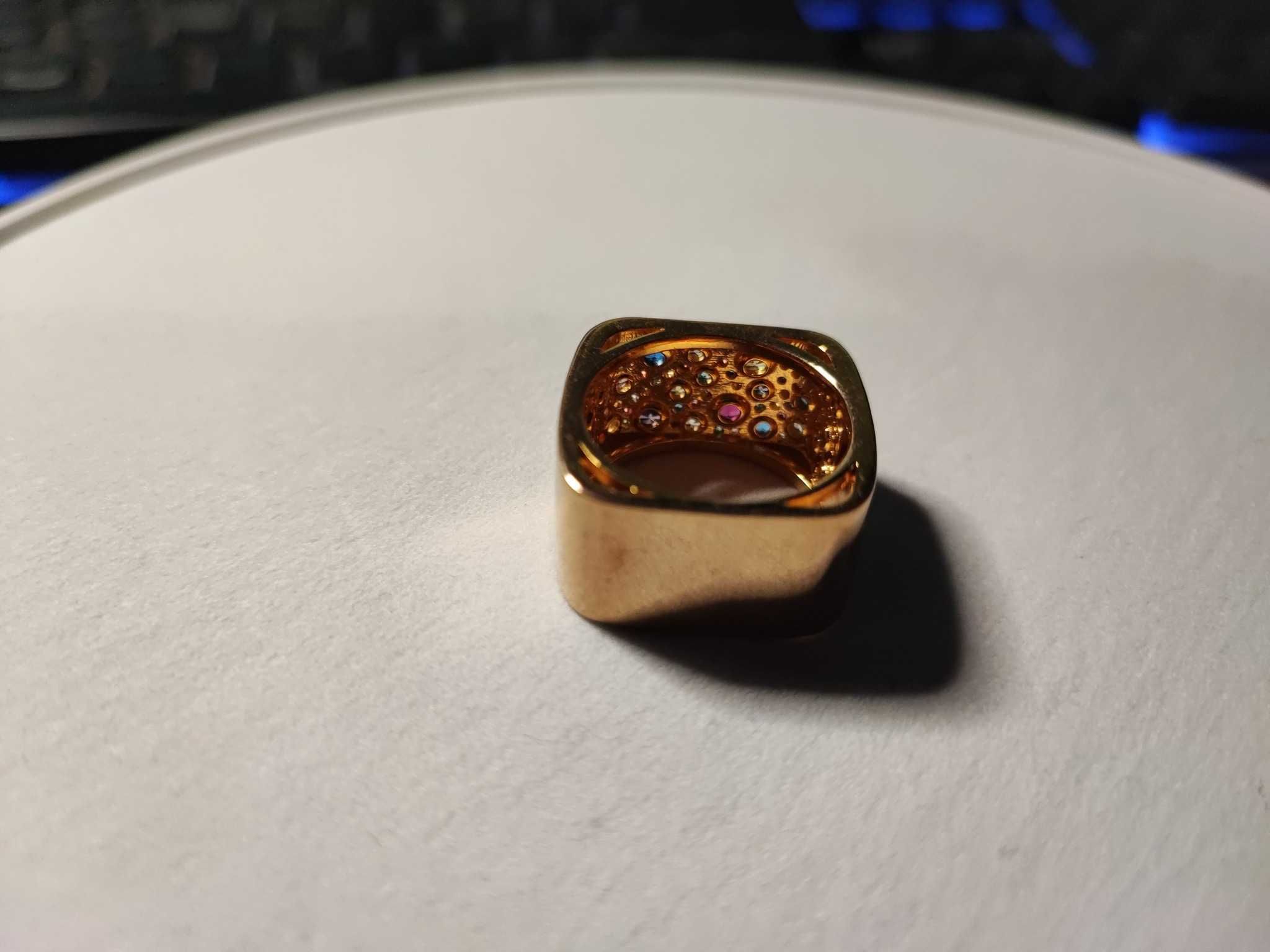 Inel vintage argint danez cu aur de 18 kt si cu zirconii colorate