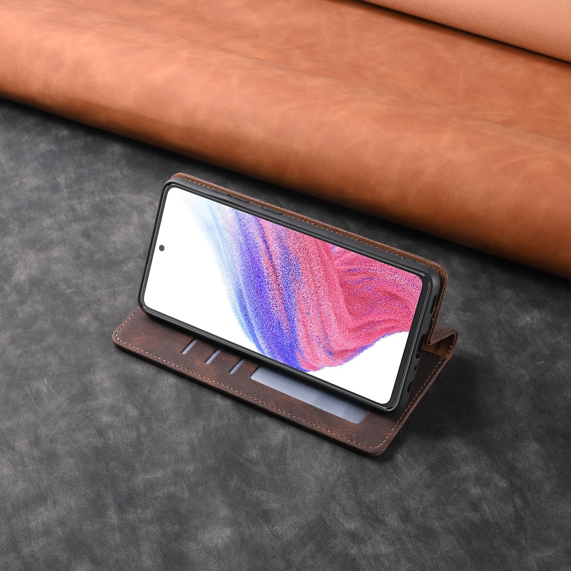 Samsung S25,S24 кожен калъф тип портфейл с място за пари и документи