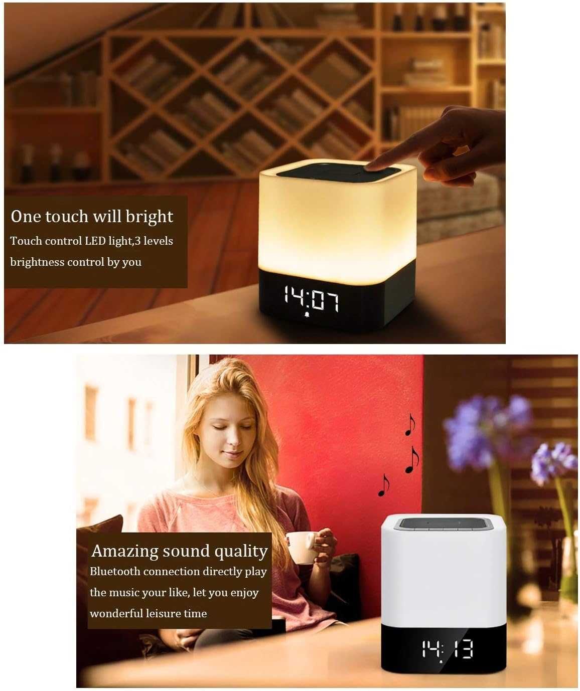 Нощна лампа WamGra Bluetooth високоговорител, будилник и сензор