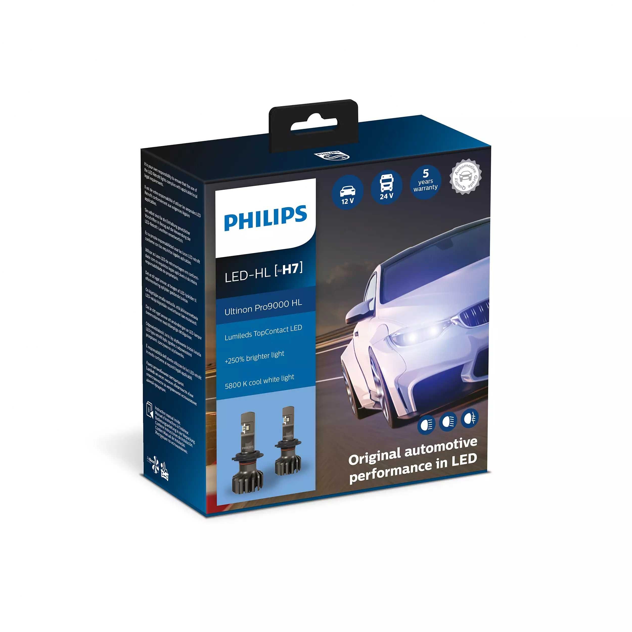 NOU Set 2 buc Leduri auto proiectoare Philips H7 Ultinon Pro9000 18 W