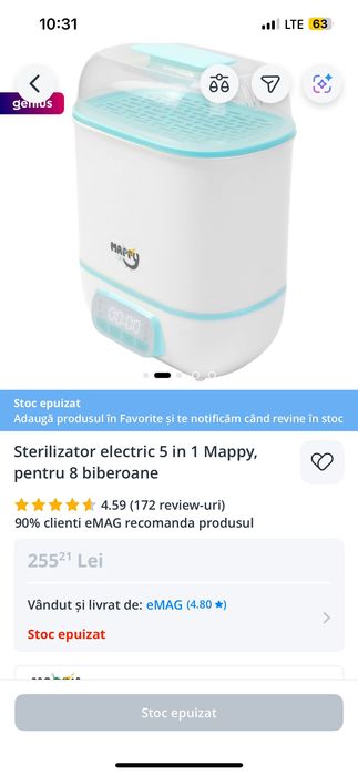 Sterilizator electric 5 in 1 Mappy, pentru 8 biberoane