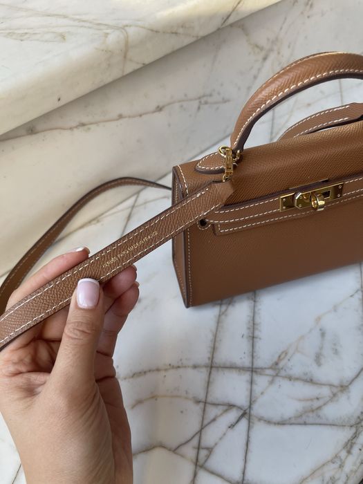 Hermes mini kelly чанта в кемъл цвят промо цена