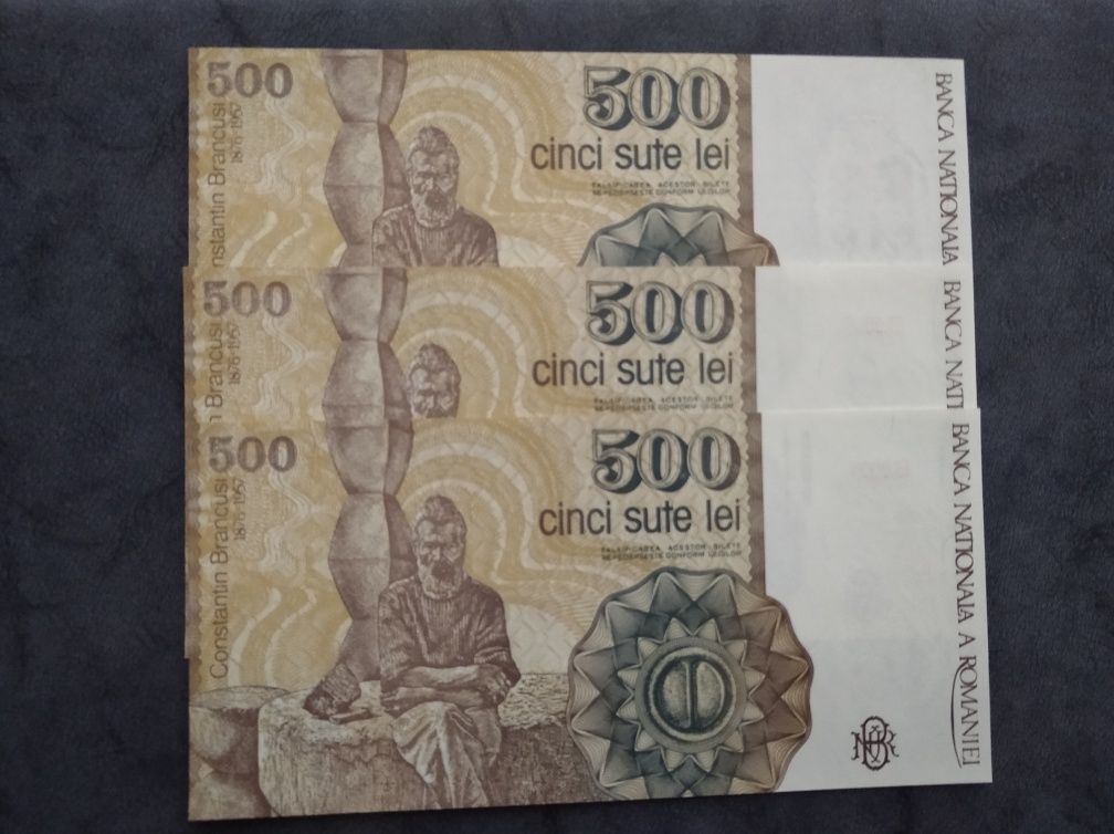 Bancnote UNC 500lei din 1991 consecutive