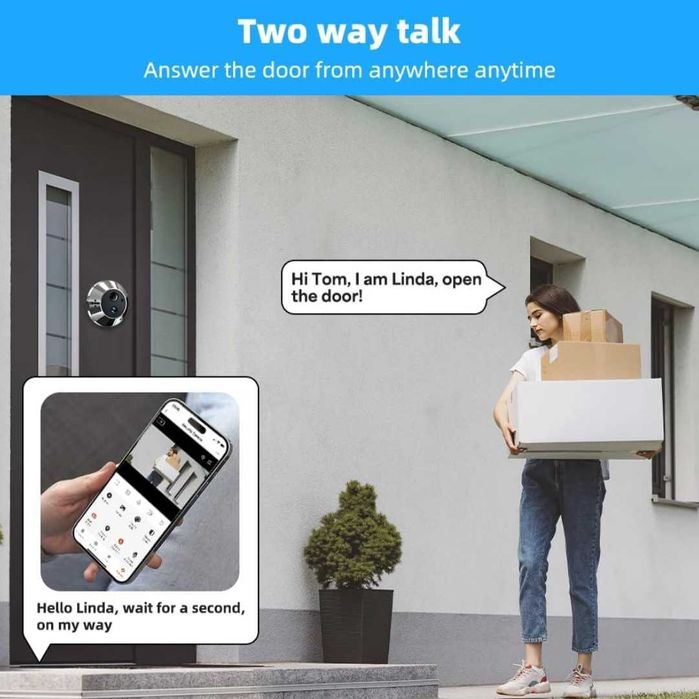 WIFI Видеошпионка за врата с батерия 3MP MicroSD32GB с видеокамера