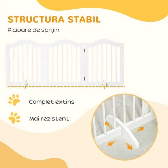 Gard pliabil pentru caini din lemn cu 3 sectiuni , alb
