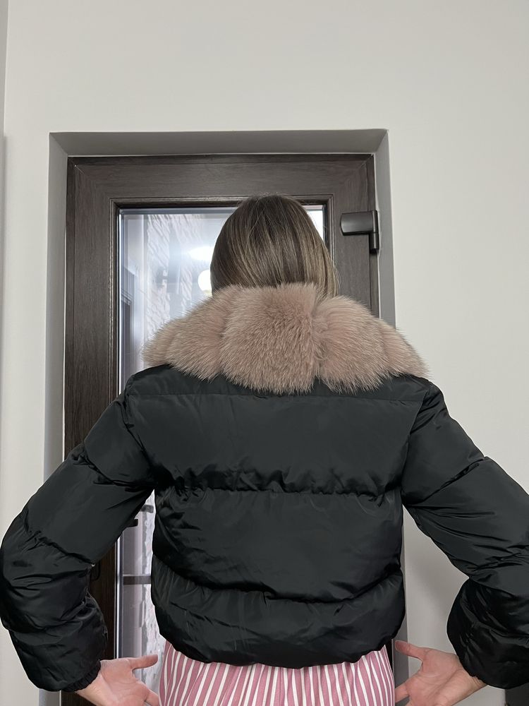 Geaca fas cu guler detasabil din blana naturala vulpe