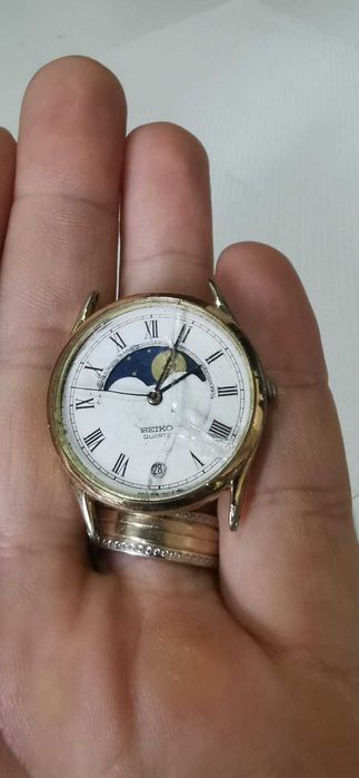 Vintage Seiko Quartz Moonphase placat aur