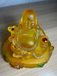Statuetă cu Buddha Vesel, Budha, Buda, galben cu zirconii.