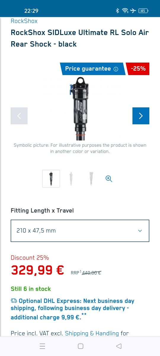 Amortizor  RockShox SIDLuxe Ultimate RL Solo Air Rear Shock 210x47.5