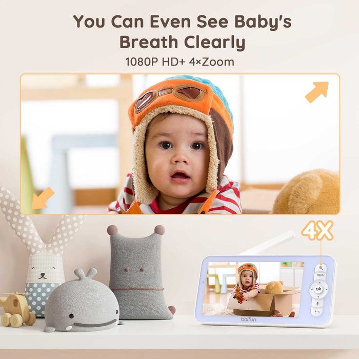 Чисто нов бебефон BOIFUN 5", 1080p WiFi приложение, двупосочно аудио..