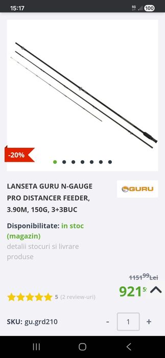 Lanseta Guru N-Gauge Pro Distancer Feeder, 3.90m, 150g, 3+3buc