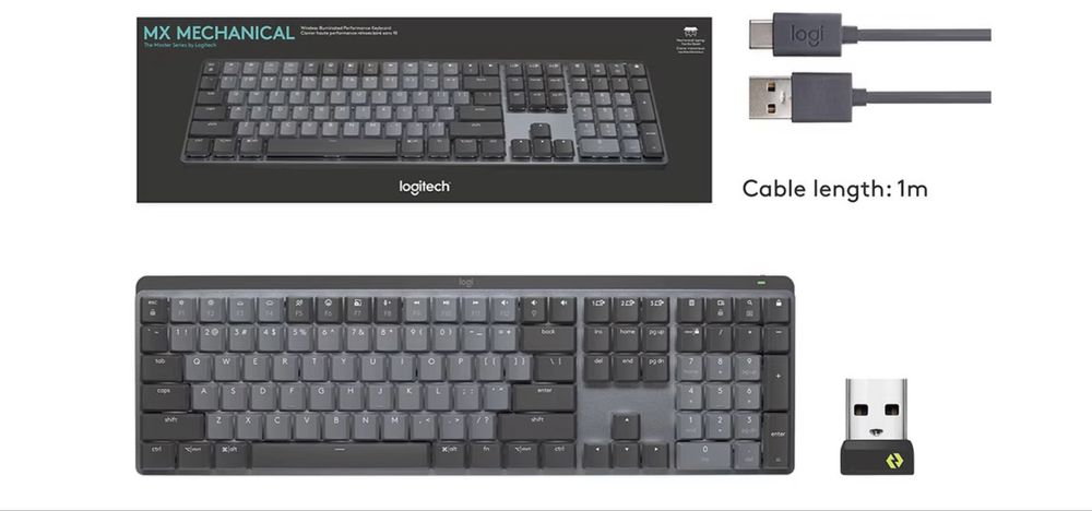 Tastatura Wireless LOGITECH MX Mechanical, Bluetooth, USB, gri