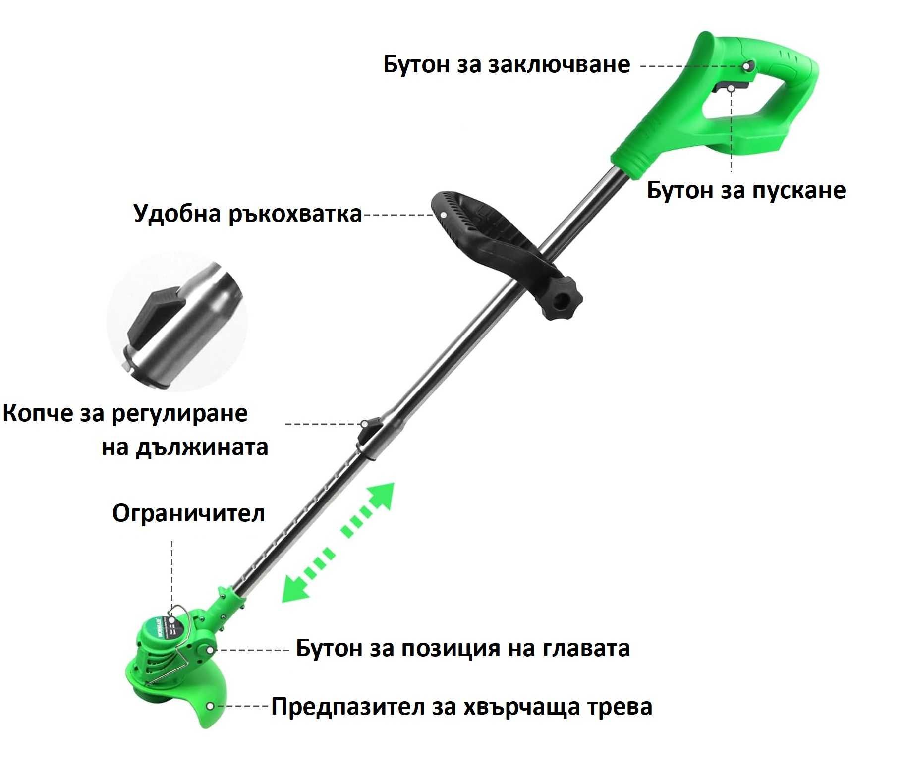 Телескопичен акумулаторен градински тример за трева с две батерии 48V