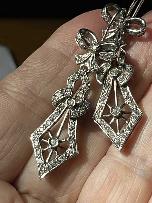 Cercei superbi ArtDeco aur alb 14k 9.60g cu diamante naturale