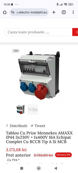 Tablou electric cu prize Mennekes  2x230V+1x400V 16A echipat complet